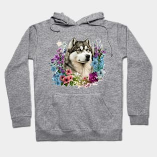 Alaskan Malamute Floral Hoodie